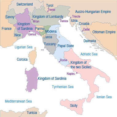 The Italian peninsula in 1860