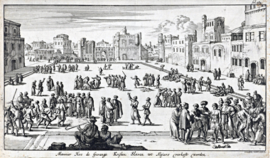 Christian men and women being sold as slaves in an Algiers square – Jan Luyken 1684, courtesy of Wikipedia