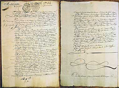 The contract of marriage between Angélique-Dorothée Babaud and Dominique Joseph Cassini – with permission from Familles parisiennes