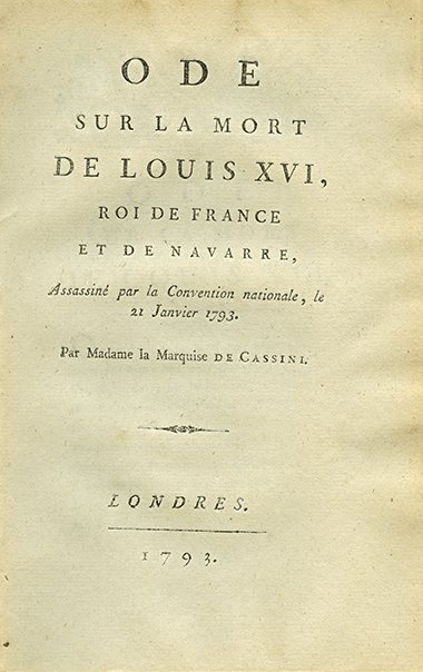 An image of the front page of a poem by Mme de Cassini – with permission from Librería Anticuaria Comellas