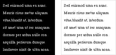 Examples of black and white type on white and black grounds