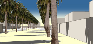 Entrance view of the basic layout of a SSHP theoretical cluster with date palm trees
