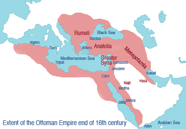 Approximate extent of the Ottoman Empire at the end of the 16th Century