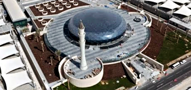A view of the Airport mosque nearing completion looking approximately north – developed from a YouTube video by Taher bin Mubarak, permission requested