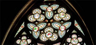 Detail of the east window of an English cathedral