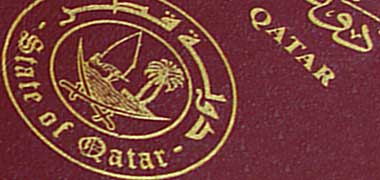 Detail from the cover of a Qatari passport