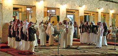 A traditional music group in Doha’s suq