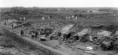 Troops billeted in a sunken road near Bullecourt – with permission from the Australian War Memorial site