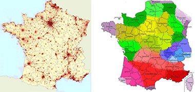 Illustration of population density, 1999 – left and languages – right – courtesy of Wikipedia