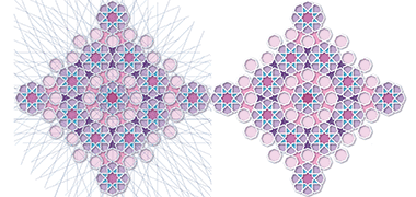 A pair of studies of an Islamic geometrical pattern with and without construction lines