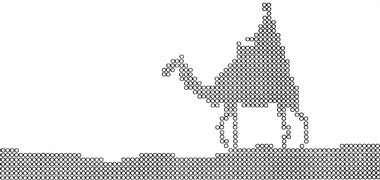 Typewritten illustration of a camel with rider
