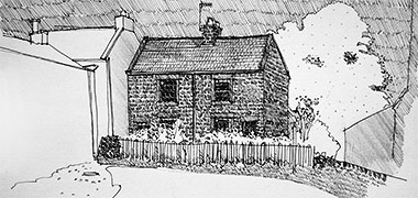 Ink sketch of a building in a Yorkshire village