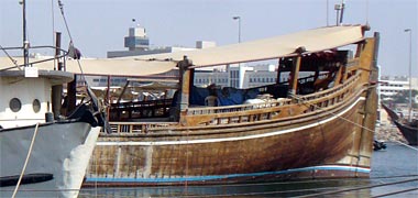 A detail of the above bateel in port at Doha