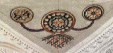 Detailing in the corner of the ceiling of the ground floor room in the central building of Sheikh Abdullah’s complex