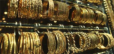 Bracelets displayed in a goldsmith’s window