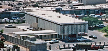 An aerial view of the Ministry of Justice seen from the north-east, 1972