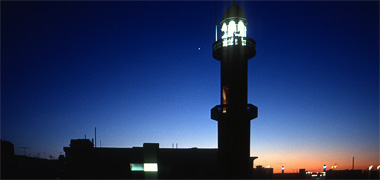 A night view of a typical small modern mosque