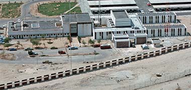 An aerial view of the radio station and pilot television building, taken in 1976