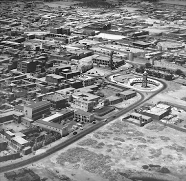 An aerial view from the north-east of the Diwan al-Amiri in the 1950s – developed from a YouTube video