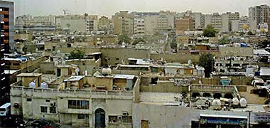 An aerial view over a part of central Doha