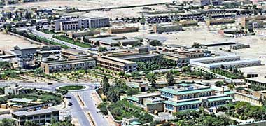 An aerial view of Rumaillah Hospital in 1975 looking approximately south-west