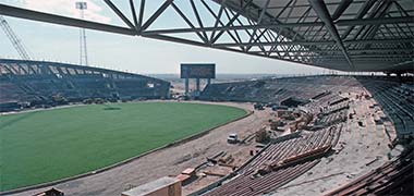 A view of Khalifa Olympic stadium under construction, February 1976