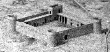 An aerial view of al-Kuwt fort in the centre of Doha, 1952