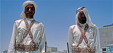Two guards photographed in the centre of Doha in June 1972